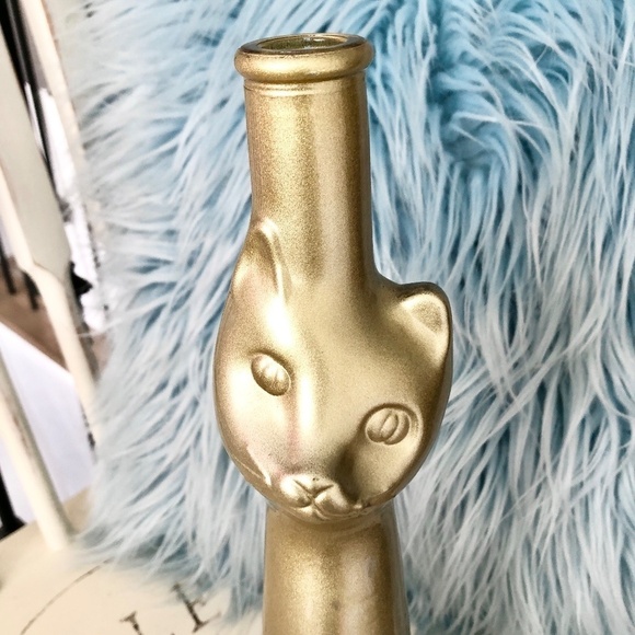 Happy Cat, Metallic Gold, 2007, Empty, Collector, Glass, Wine Bottle, 13" Tall - Picture 5 of 15